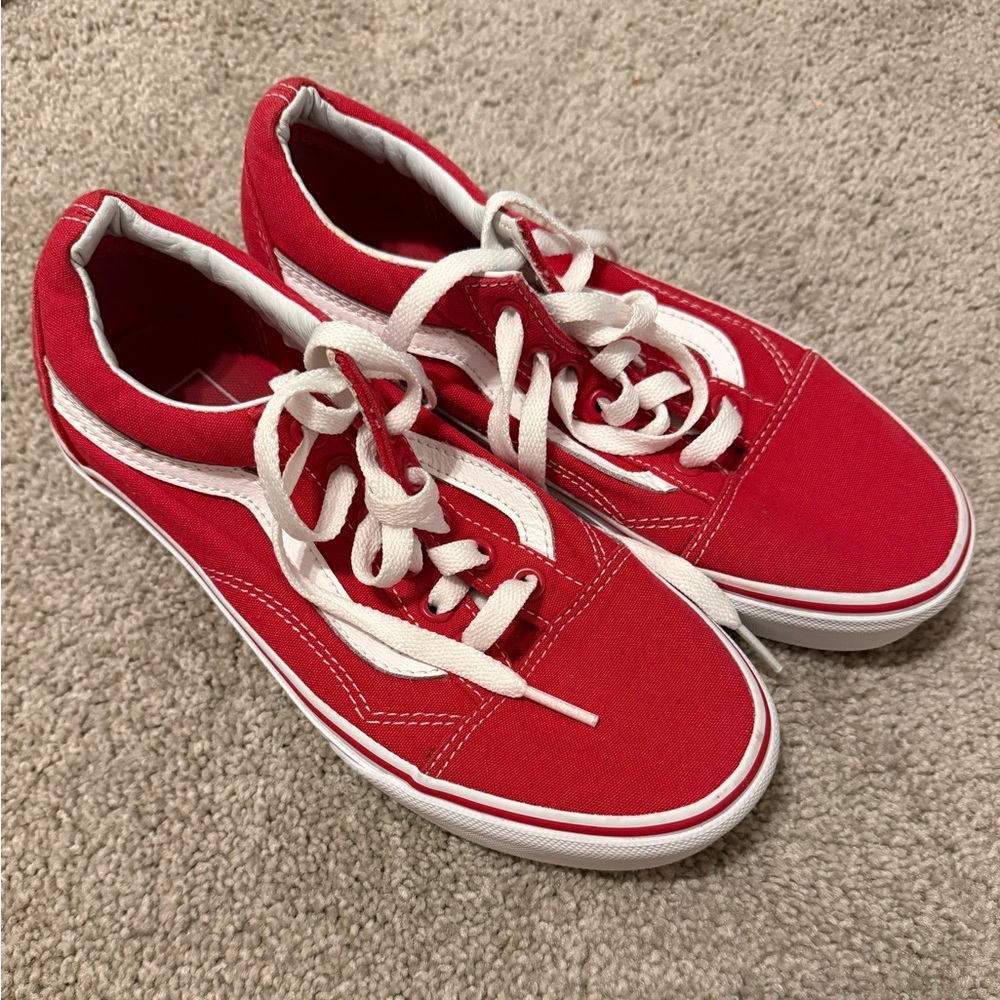 Vans Red and White Canvas Sneakers